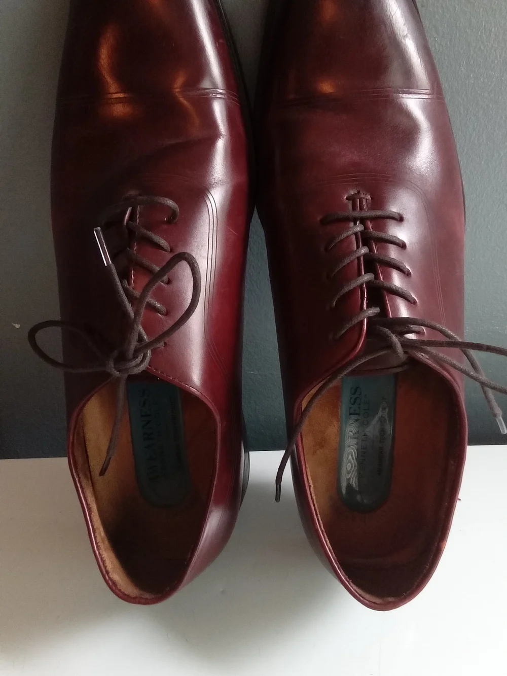 Awearness Kenneth Cole Mens Burgundy‎ Leather Cap Toe Oxford Dress Shoes